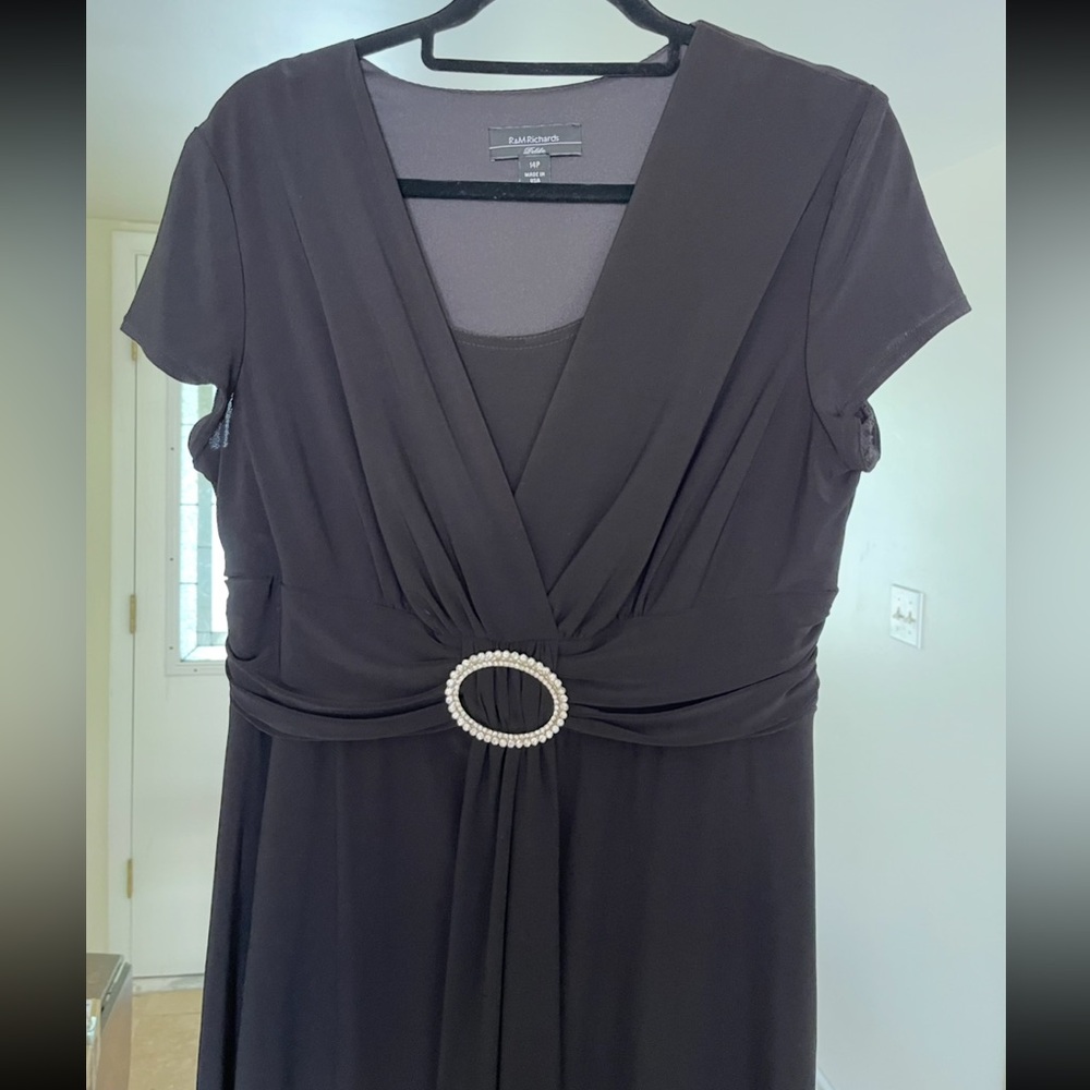 R&M RICHARDS Petite Little Black Dress Rhinestone Buckle Detail Sz 14P